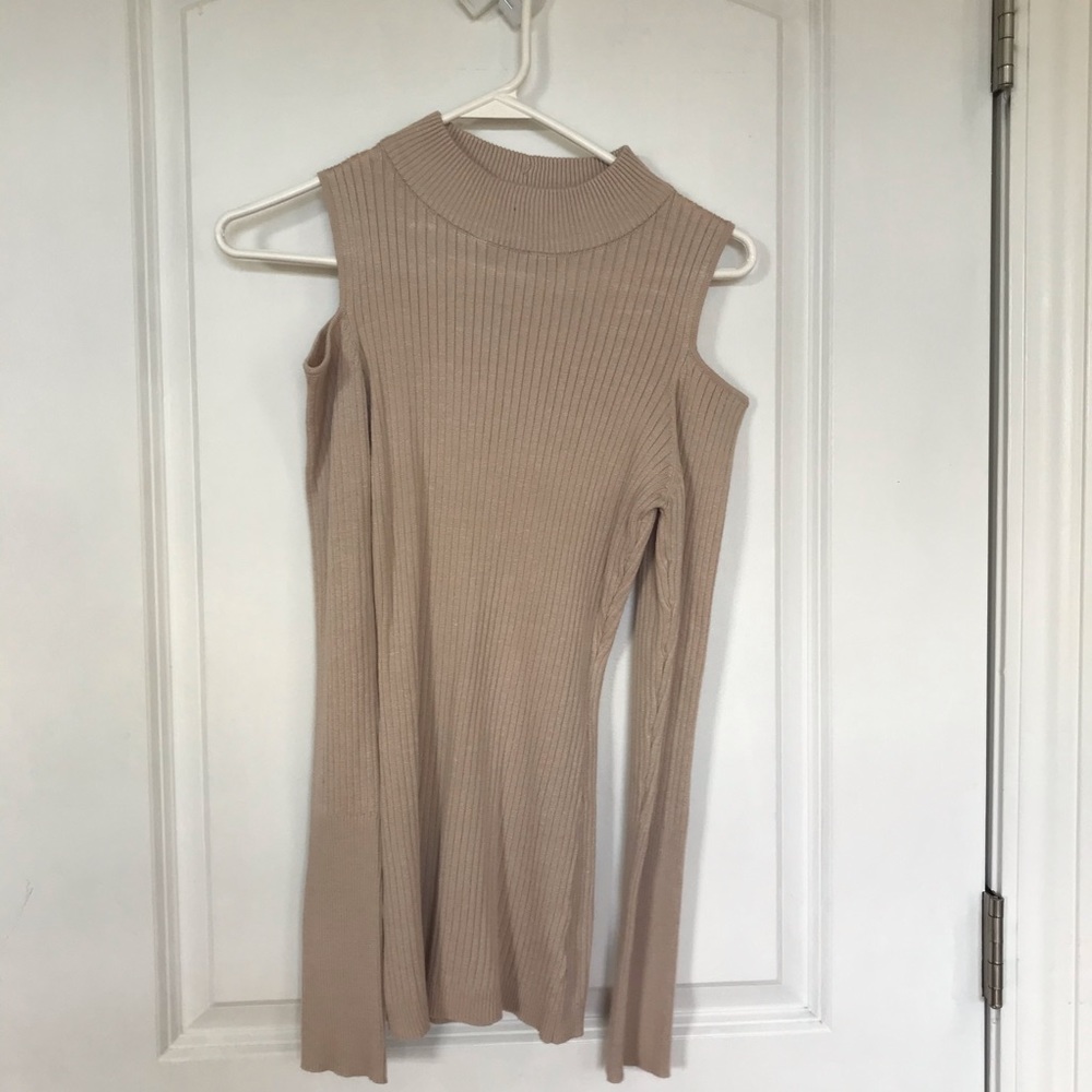 Tan cold shoulder sweater